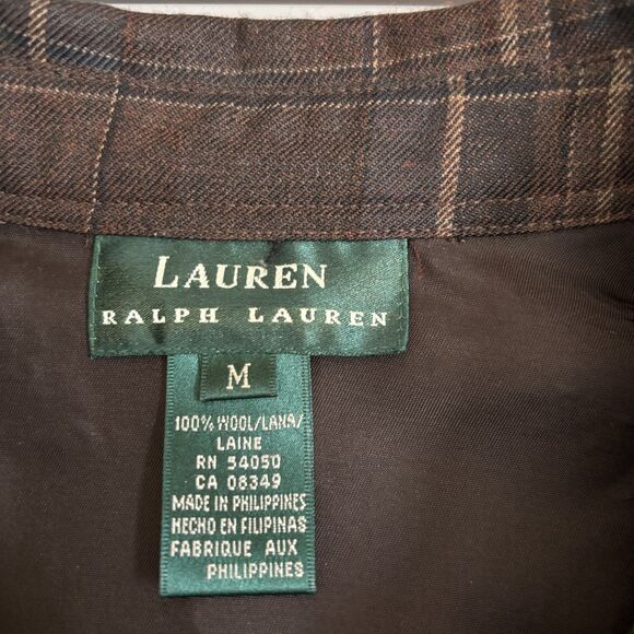 Lauren Ralph Lauren 2 Piece Shirt & Pants Womens M/8 Brown Plaid Wool Button Up - Picture 9 of 16